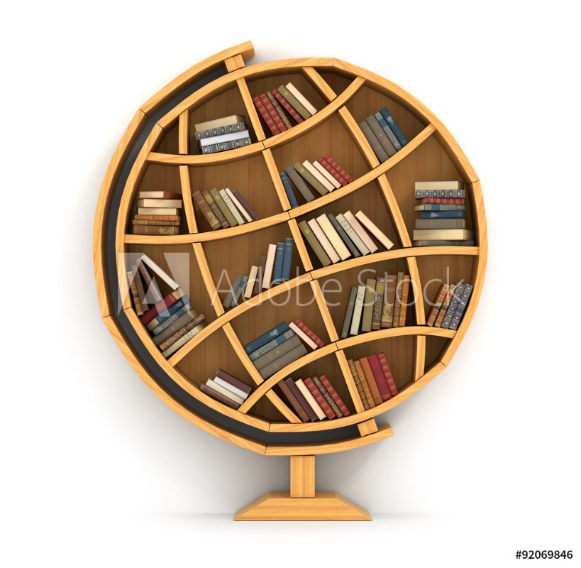 Afbeeldingen van Concept of training Wooden bookshelf in form of globe Science